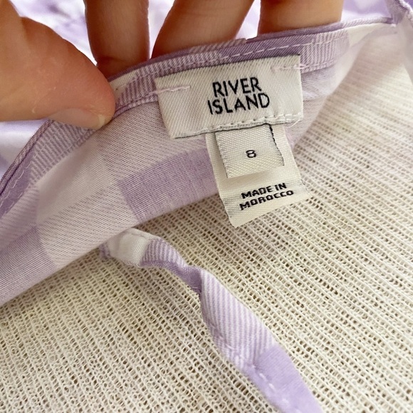 River Island Gingham Check Peasant Cottage Puff Sleeve Midi Dress Purple 4 - Picture 5 of 6